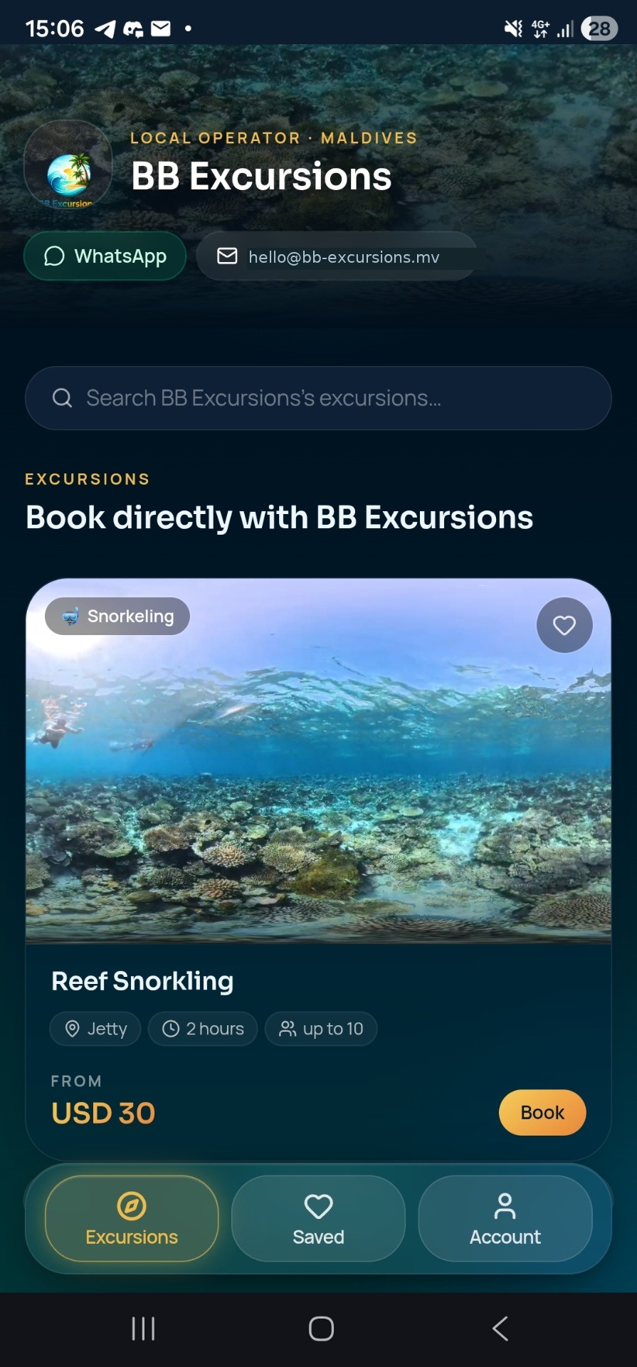 BB Excursions tourist booking page on EXCURSIONS.MV